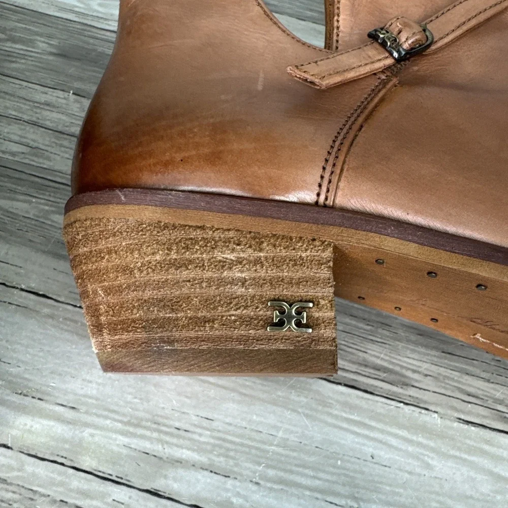Sam Edelman Palmer Cognac Leather Cutout Ankle Booties Womens 8.5M